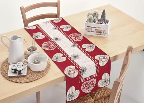 CapitanCasa Mantel para mesa de pasillo de felpilla tirolés con estampado de Ortles Burdeos, 40 x 130 cm