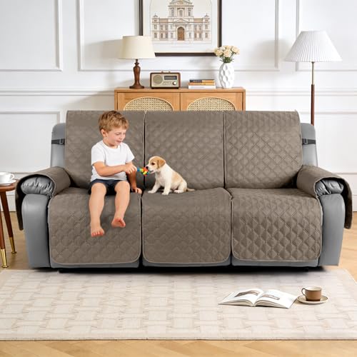 Image of TAOCOCO 100% Waterproof Recliner Covers, Recliner Sofa Covers with Leg Straps, Reversible Recliner Couch Cover for Reclining Chair, Washable Couch Protector for Pets Kids(3 Seater, Taupe)