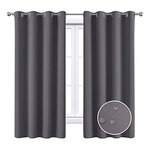 MAXIJIN Cortinas Impermeables para Ventanas Cortinas Oscuras para Dormitorio Cortinas Aislantes Térmicas de 2 Paneles con Ojales para Interiores, Sala de Estar (132 X 160 CM, Gris)