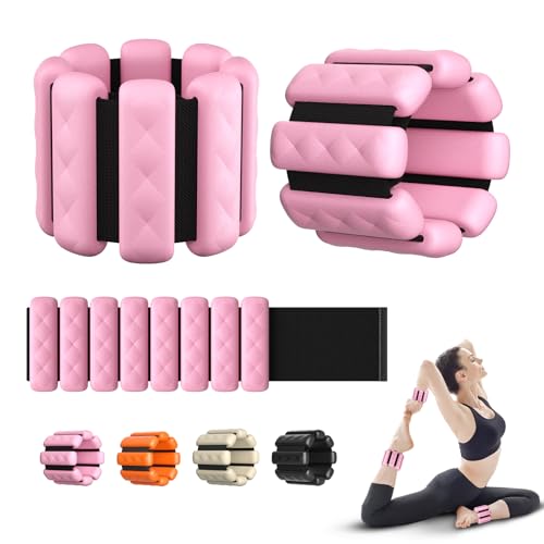 Pilates Wrist and Ankle Weights for Women - Adjustable Weighted Bangles for Men, 2 lbs Weighted Arm Bands Foot Leg Weights for Walking, Yoga, Training, Exercise, Running, Set of 2 (1LB Each) (Pink1)