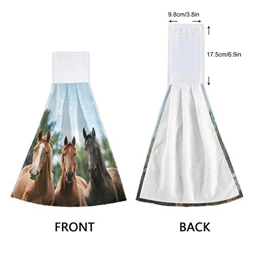 Staytop Cloudy Tree Horse Hand Towels Set Of 2, Soft And Fast Absorbent Hanging Towels With Magic Stickers For Kitchen, Bathroom Laundryroom 12X17In #TOP3
