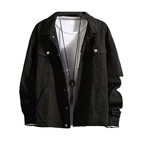 Veste en jean pour homme style rétro noir en toile denim résistante L