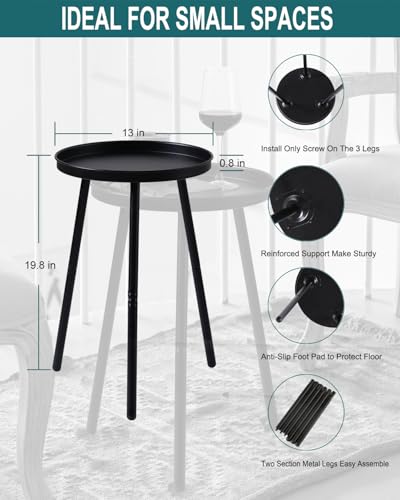 AOJEZOR Side Table: End Table for Any Room - Small Side Tables for Small Spaces All Matte Black with 3 Legged - Thumbnail 2