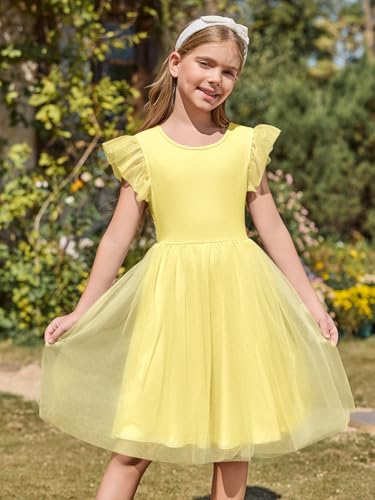 Haloumoning Girls Tulle Dress Kids Summer Backless Flower Girl Dress for Birthday Party 5-14Y2