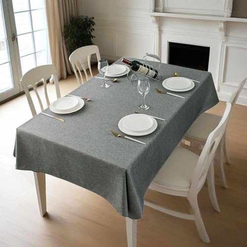Qidordour Rectangle Tablecloth, 60 x 84 inch, Faux Linen Table Cloth, Water Resistant Spill-Proof Wipeable Polyester Dining Table Cover for Kitchen Cafe Restaurant Buffet Tabletop Decoration, Grey