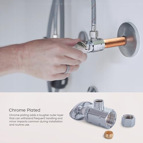 Image of Midline Valve 71112QS-OM-5 Water Supply Stop Valve with Multi-Turn Wheel; Angle Shut-off for Toilet, Sink, Dishwasher, Heater; 1 /2'' FIP x 3 /8'' Compression; Chrome Plated Brass (5 PK)