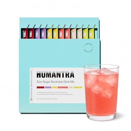 Humantra Electrolytes Powder - 12 Sachet Variety Pack - Powdered Hydration Sachets - Plant-Based Electrolyte Powder with 6 Electrolytes - Vegan Sugar Free Gluten Free