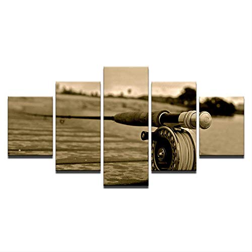 Canne à pêche peinture sur toile salon triptyque chic 40x100