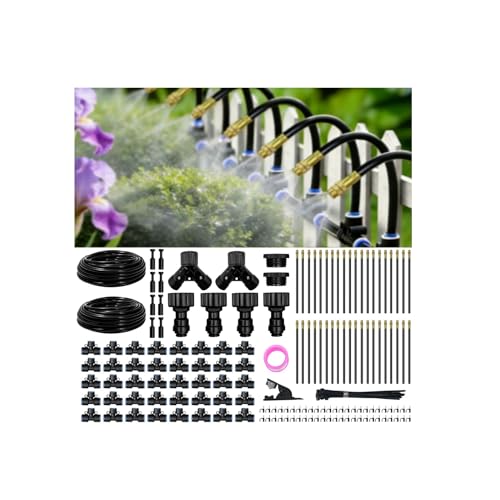 Image of 200 Ft Drip Irrigation System for Garden - Drip Irrigation Kit with 40 360Adjustable Copper Nozzles Hose, Automatic Atomizing Plant Watering Sprinkler System for Yard, Lawn, Greenhouse, Potted