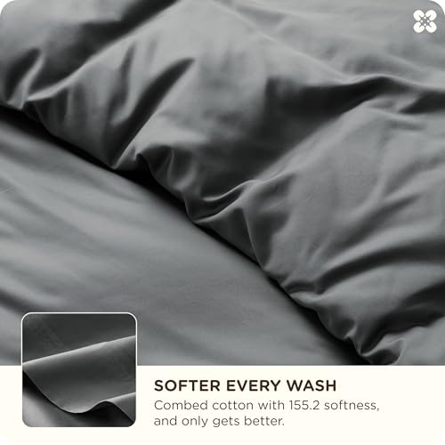 Image of Bedsure Cooling Duvet Cover Queen Size, Cotton & Viscose Derived from Bamboo Duvet Cover Set, PureWoven Ultra-Soft, Breathable & Lightweight Home Bedding for All Seasons (Dark Grey,90 inchx90 inch)
