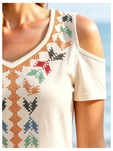 Image of RoseSeek Women's Camo Leopard Cold Shoulder T Shirts Summer Camouflage Tops | V Neck, Short Sleeve, Slim Fit, Camo Shirts, Camouflage Shirts, Summer Clothes, Vintage Streetwear