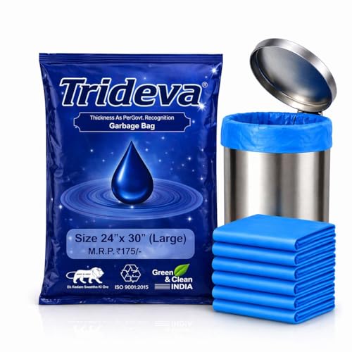 Image of Garbage Bags /Dustbin Bags - 120 Micron Heavy - Duty Trash Bags (24 x 30 Inches) - Large Leak -Proof Bin Liners for Kitchen, Office - 500g Pack (Green, Pack of 1) - 8 Bags