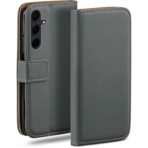 Étui Samsung Galaxy A35 5G moex housse clapet gris foncé en cuir végétal