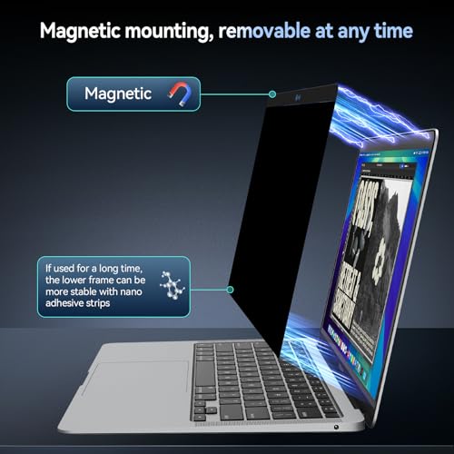 Image of Protescreen 360 Magnetic Privacy Filter for MacBook Air 13 (2018-2021,M1)& MacBook Pro 13 inch (2016-2022,M1,M2), Anti Peep Anti Glare Blue Light Screen Protector Film, Mac 4-Way Privacy Filter
