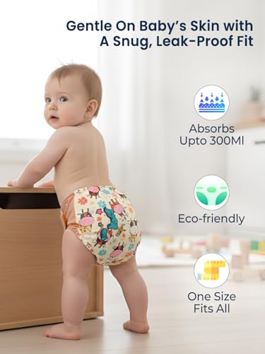 Image of POLKA TOTS Reusable Cloth Diapers for Babies | Adjustable Leak-Proof Cotton Nappies | High Absorbent & Washable Diaper with Leak-Proof Cover & 5-Layer Bamboo Charcoal Insert for Newborns (0-24 Months)