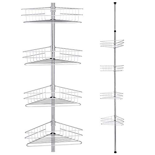 Yescom 4 Tier Metal Bathroom Telescopic Corner Shower Shelf Caddy Pole Wall Rack