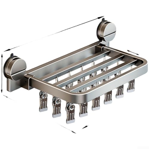 Besttoolifes Tendedero montado en la pared con ventosas para calcetines y ropa interior, colgador de lavandería con clip de varias filas, sin taladro, ahorro de espacio para baño (Gunpowder-18)