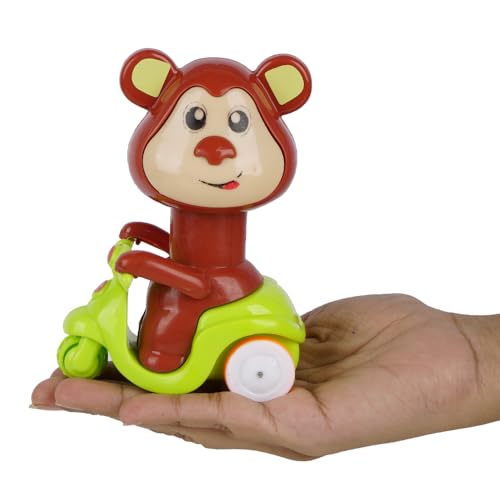 Image of Asian Portable Plastic Monkey Press N Go Friction Scooter Toy | Cute Monkey Animal Vehicle for Kids | Press & Go Action Baby Toy for Toddlers 6 Months to 5 Years | Durable Push Car Toy