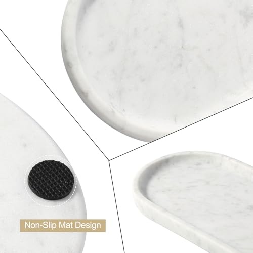 Image of Koville Natural White Marble Tray for Home Decor, 10 inch x 5 inch Marble Vanity Tray for Bathroom Countertop Organizer Stone Trays, Catchall Tray for Perfume, Candles, Jewelry (Bianco Carrara)