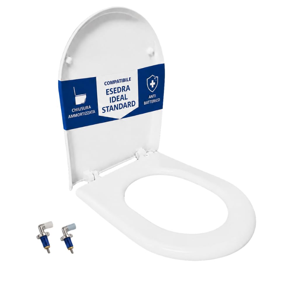 HYDRO HOME Copriwater Compatibile Esedra Ideal Standard Soft Close per Fori Ciechi, Sedile WC Termoindurente Bianco, Tavoletta Avvolgente con Cerniere Regolabili, Ricambio Bagno