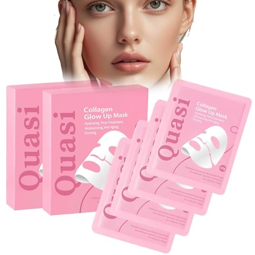Mascarilla facial de colágeno Quasi Bio durante la noche, mascarilla facial luminosa de colágeno cuasi coreano, mascarillas antienvejecimiento y antiarrugas para mujeres (Pack of 2 (8 pcs))