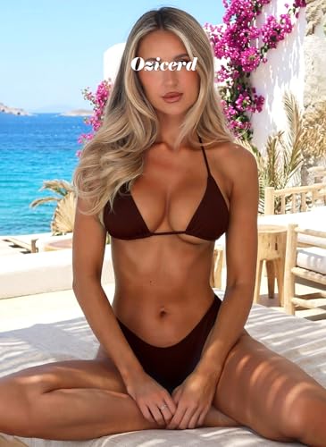Image of OZICERD String Bikini Tops for Women Bathing Suit Swim Tops Sexy Triangle Bikini Top Black