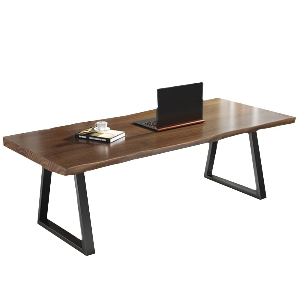JOMRTS Office Desk Industrial Style Solid Wood Office Computer Desk with Metal Legs, 5cm Thick Pine Wood Conference Table,Easy to Install (A Color 120x60x75cm)