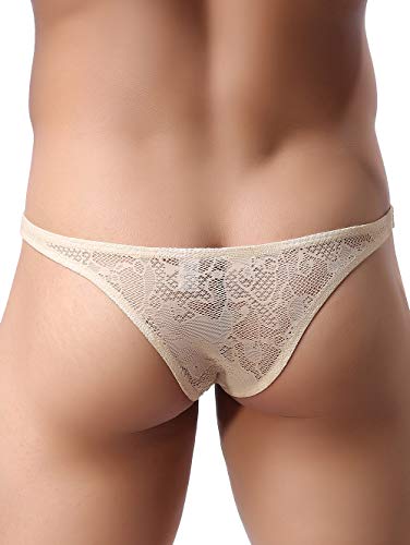 iKingsky Men's Sexy Brazilian Underwear Lace Pouch Bikini Under Panties Half Back Coverage Mens Underwear4