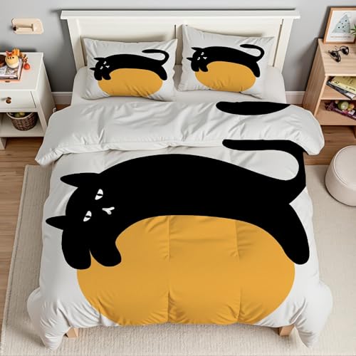 Housse de couette 200x200 chat noir anti-plis en tissu microfibre - 3