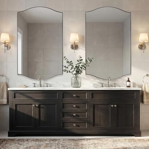 Image of ANDY STAR 30 inchx48 inch Scalloped Mirror，Polished Chrome Rectangle Bathroom Mirror with Curved Edge Stainless Steel Metal Frame, Large Wall-Mounted Mirror for Bathroom, Entryway (Horizontal /Vertical)