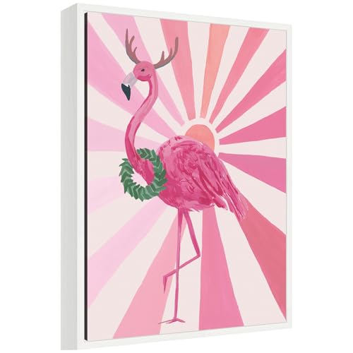 Kate and Laurel Framed Canvas Wall Art Print 'Festive Flamingo'