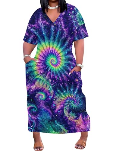 Image of PinkPatty Women's Plus Size Short Sleeve Maxi Dress Casual Loose V Neck Long Dress with Pockets