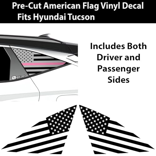 Image of BOGAR TECH DESIGNS Precut Quarter Window American Flag Vinyl Decal Sticker Compatible with Hyundai Tucson 2022-2025, Think Pink Line