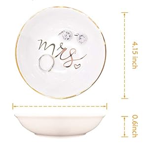 Mrs Jewelry Dish Ceramic Ring Trinket Tray Wedding Gift for Bride Desk Storage for Mrs Engaged Gifts Mr Mrs Gold Engagement Gifts Friend
