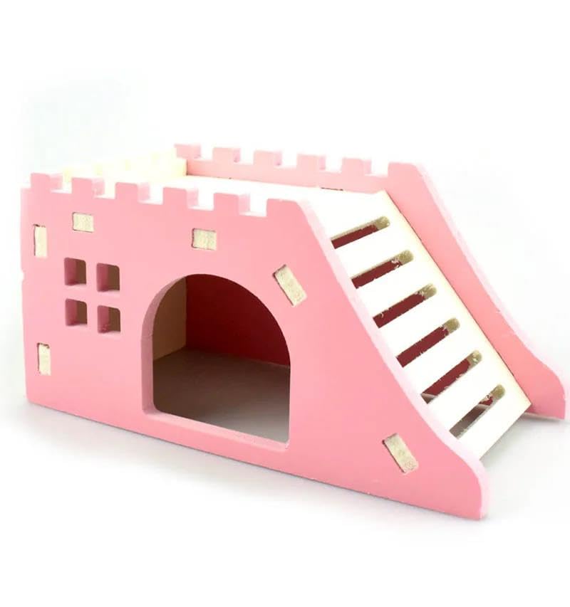 Juguete for hámster, 2 Piezas, de Madera, for Mascotas, Nido for hámster, pequeño Animal, Castillo de Erizo, Plataforma de observación, Color Rosa,Juguetes para hámster(Pink)