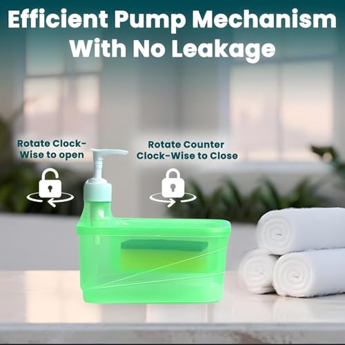 Image of Zuku Liquid Soap Dispenser for Kitchen Dishwash Liquid Soap Dispenser for Kitchen Sink Dish Washer Box Kitchen Dispenser Liquid with Free Sponge(Green)