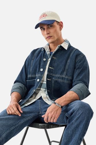 Image of SNITCH LEGACY Men Casual Jacket| Relaxed Fit Full Sleeve Spread Collar Denim Design | 100% Cotton & Breathable Twill Fabric For Streetwear, Spring Layering & Daily Outings