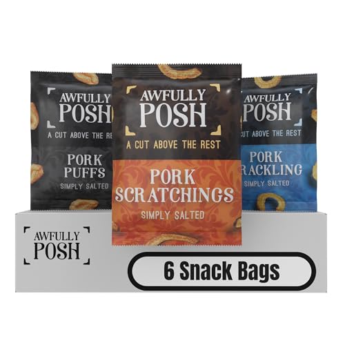 Awfully Posh Pork Scratchings, Cracklings, and Puffs Pack of 6
