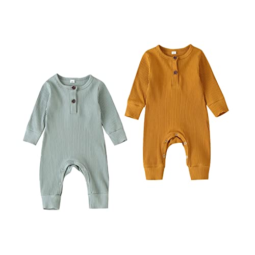 Image of Kuriozud Newborn Infant Unisex Baby Boy Girl Clothes Button Romper Jumpsuit Basic One Piece Outfits