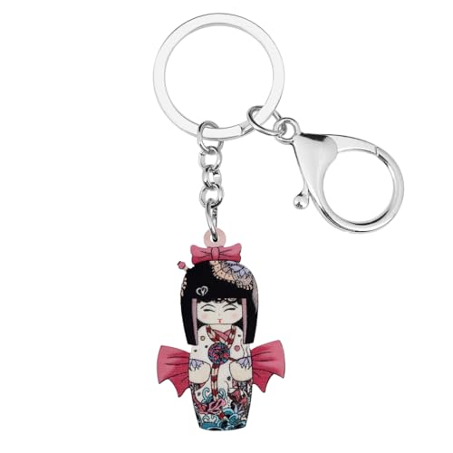 WEVENI Acrylic Cute Japanese Style Kimono Doll Keychains for Women Girls Jewelry Gifts Accessories Handbag Wallet Charms (Kimono Doll F)