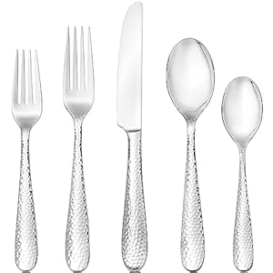 Hudson Essentials 40-Piece Hammered 18/10 Mirror Stainless Steel Silverware Set, Utensil Flatware Service for 8 – Bergamo Premium Cutlery Set