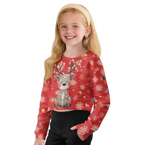 Girls' Cropped Long-Sleeved Pullover Lightweight Soft Crewneck Sweatshirt Fashion Fall Warm Shirts Age 5-14 Years - Main Image