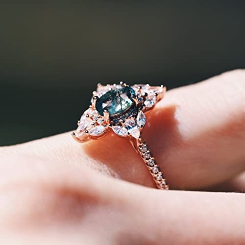 1.5 ct Oval Natural Moss Agate Engagement Ring 10K 14K 18K Rose Gold Promise Ring Women Moissanite Wedding Ring4