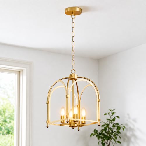 Image of Phaosio 4-Light Gold Chandelier, Farmhouse Lantern Chandelier