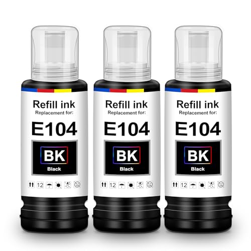 UniPlus Tinte Kompatibel für Epson E104 Multipack Schwarz Druckerpatronen ET-2870 ET-2820 ET-4800 ET-1810 Kompatibel für Epson Ecotank ET-2826 ET-4810 ET-2810 ET-2814 ET-2840 ET-2720 ET-2825