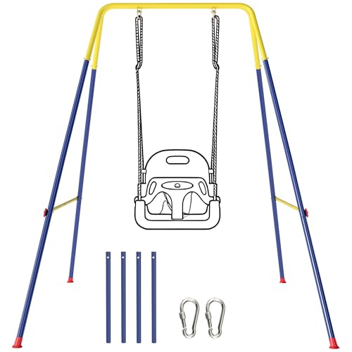 AIYAPLAY Portique pliable jusqu'à 50 kg Balançoire pour enfants avec cadre en A, 2 crochets, 4 ancrages au sol, portique d'extérieur avec structure en...