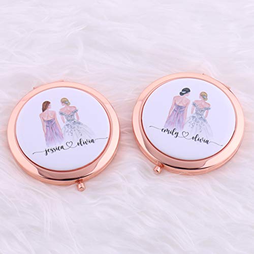 Preisvergleich Produktbild Personalisierbarer Taschenspiegel mit Braut Brautjungfer Trauzeugin Zeichnung Ihrer Namen Hochzeit Andenken