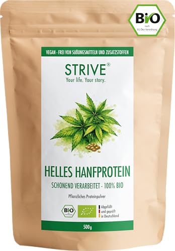 STRIVE HANF PROTEIN | Vegan | 100% BIO | 500g Natur Eiweiß aus zertifizierten Bio Hanfsamen | Ohne Süßungsmittel & Aromen | Ohne Soja & Gluten | Mit natürlichen Mineralien | Made in Germany DE-ÖKO-039