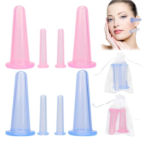Juego de 8 vasos de silicona para cara y cuerpo, ventosas anticelulitis con fuerte absorción, masajeador de ojos con bolsa de almacenamiento para tonificar la piel y relajarse