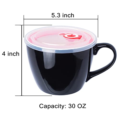 Bowller 30Oz Black Porcelain Bowl With Lid And Handle For Soup, Salad, Cereal And Instant Noodles, Soup Mug With Heat Preservation Handle #TOP1